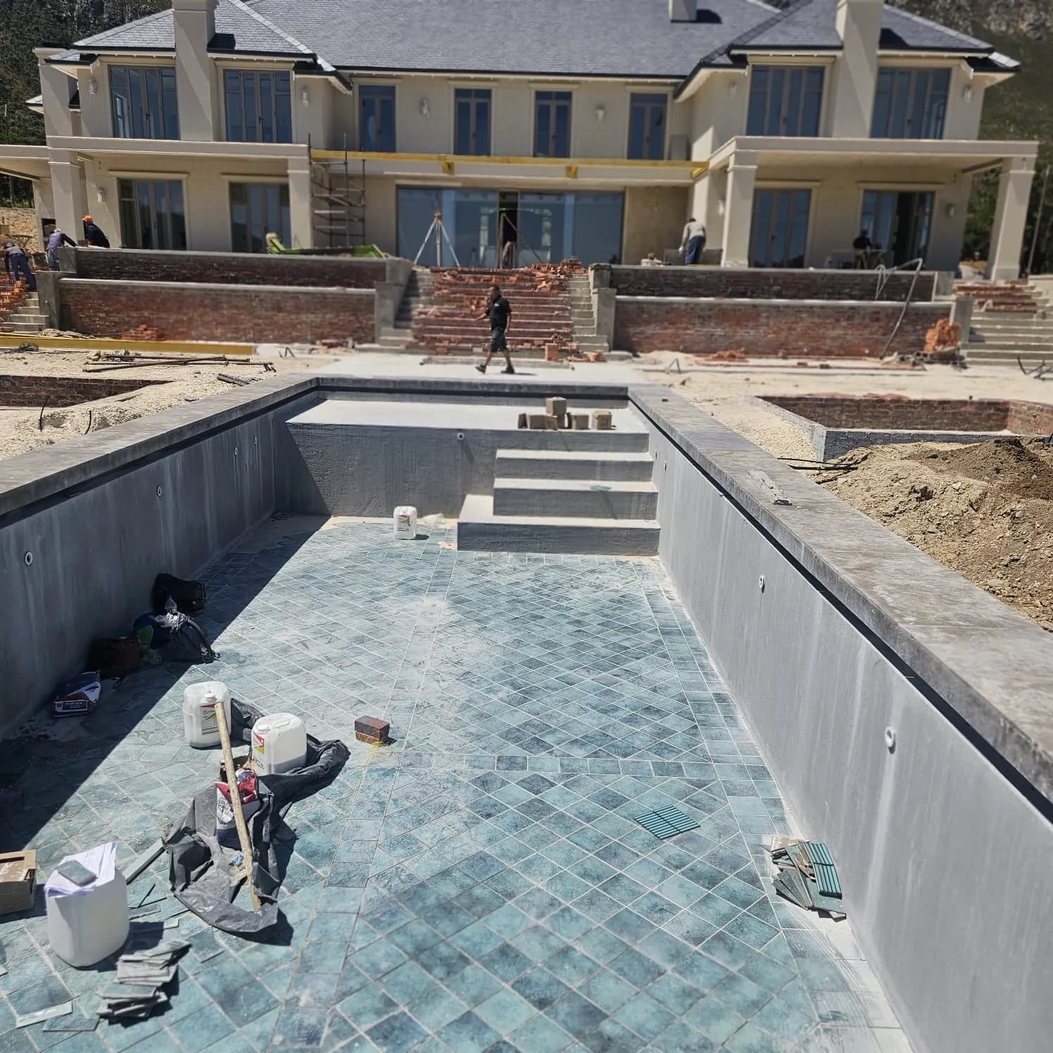 Large pool waterproofing on Franschhoek winelands estate